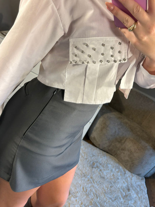 Cropped blouse met diamanten - Wit