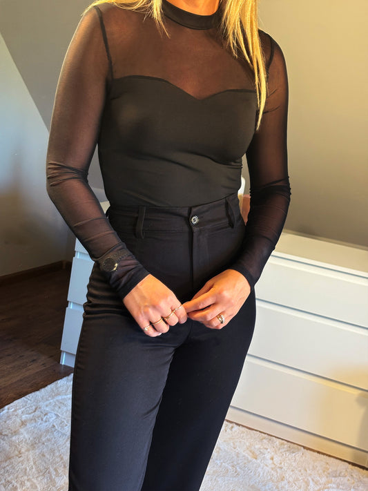 Mesh Body met Lange Mouwen - Zwart