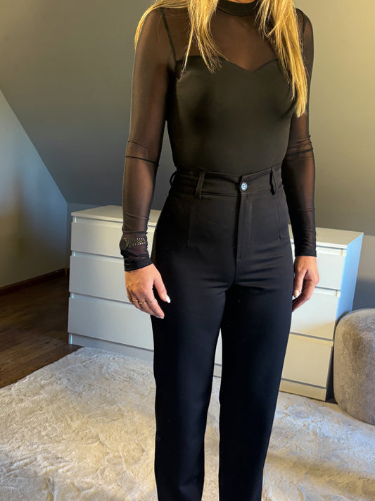 Mesh Body met Lange Mouwen - Zwart